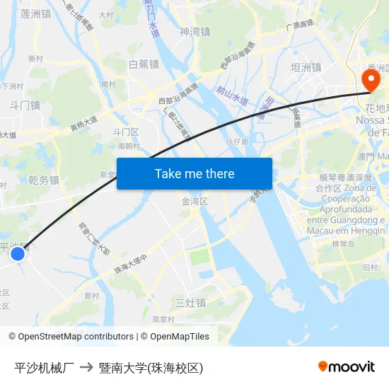 平沙机械厂 to 暨南大学(珠海校区) map