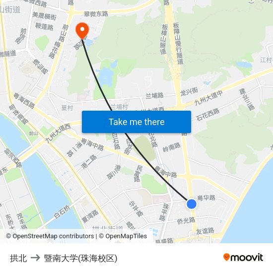 拱北 to 暨南大学(珠海校区) map