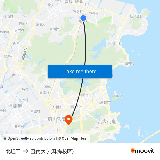 北理工 to 暨南大学(珠海校区) map