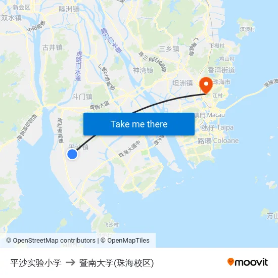 平沙实验小学 to 暨南大学(珠海校区) map