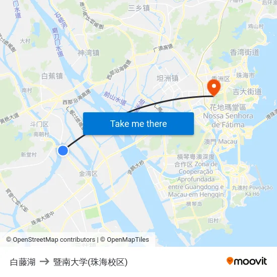 白藤湖 to 暨南大学(珠海校区) map