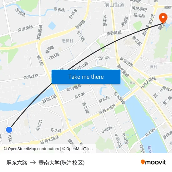 屏东六路 to 暨南大学(珠海校区) map