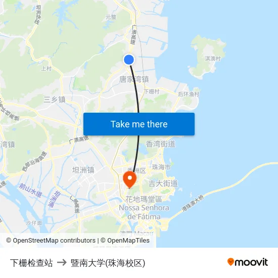 下栅检查站 to 暨南大学(珠海校区) map
