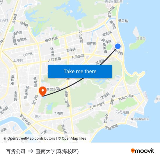 百货公司 to 暨南大学(珠海校区) map
