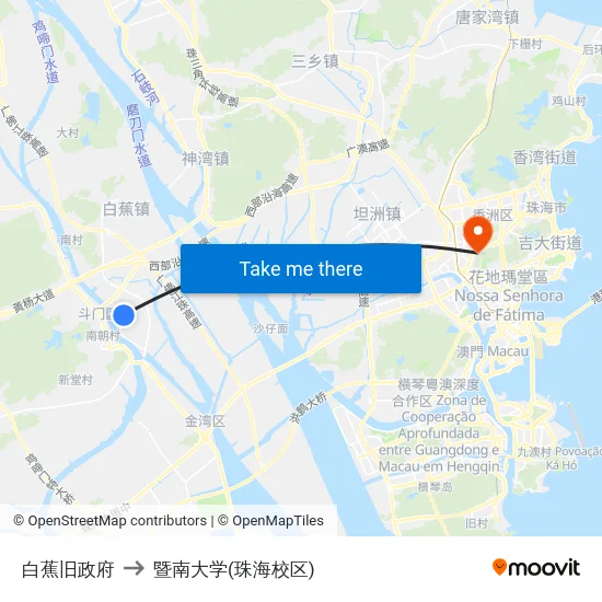 白蕉旧政府 to 暨南大学(珠海校区) map