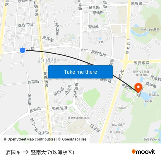 嘉园东 to 暨南大学(珠海校区) map