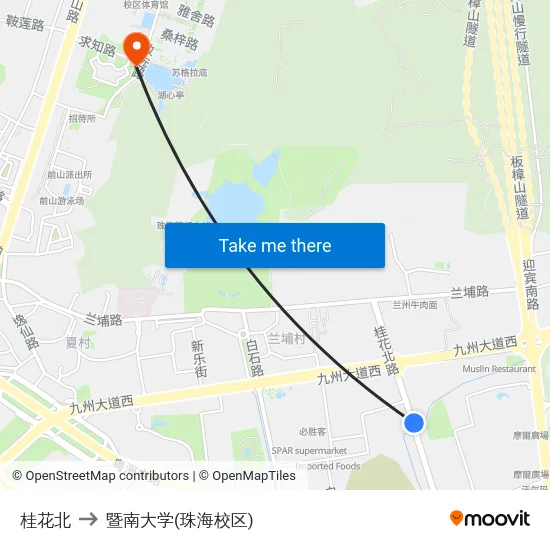 桂花北 to 暨南大学(珠海校区) map