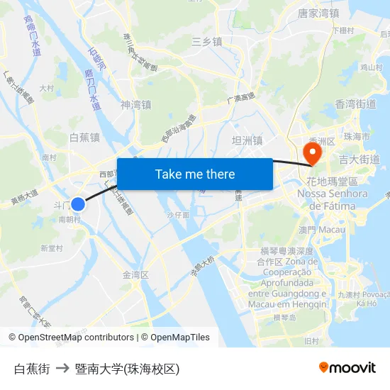 白蕉街 to 暨南大学(珠海校区) map