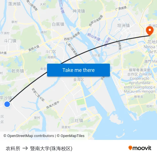 农科所 to 暨南大学(珠海校区) map