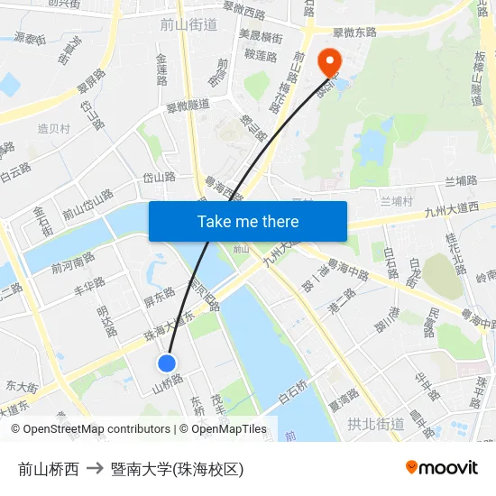前山桥西 to 暨南大学(珠海校区) map