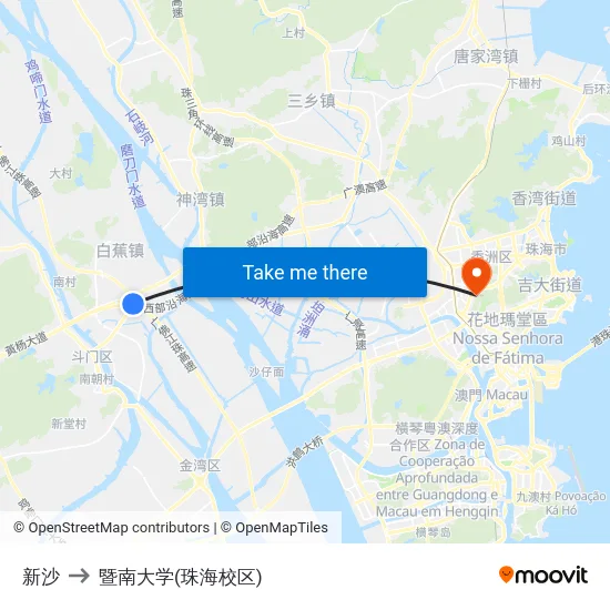 新沙 to 暨南大学(珠海校区) map