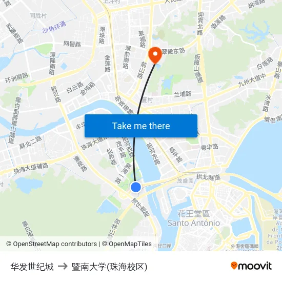 华发世纪城 to 暨南大学(珠海校区) map