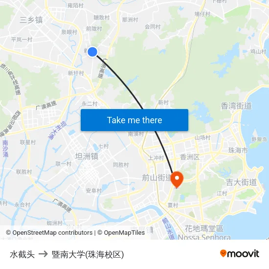 水截头 to 暨南大学(珠海校区) map