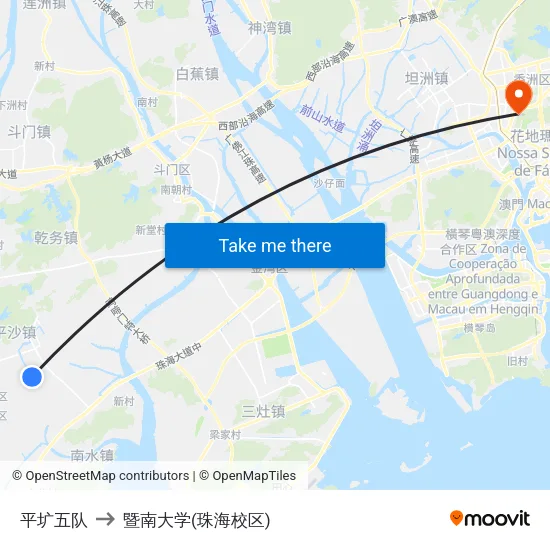 平圹五队 to 暨南大学(珠海校区) map