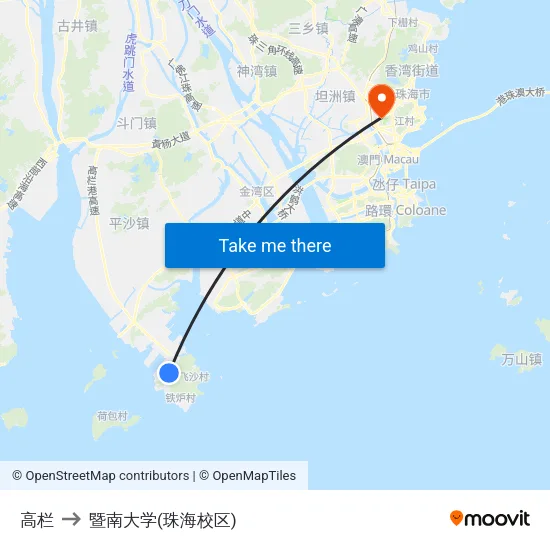 高栏 to 暨南大学(珠海校区) map
