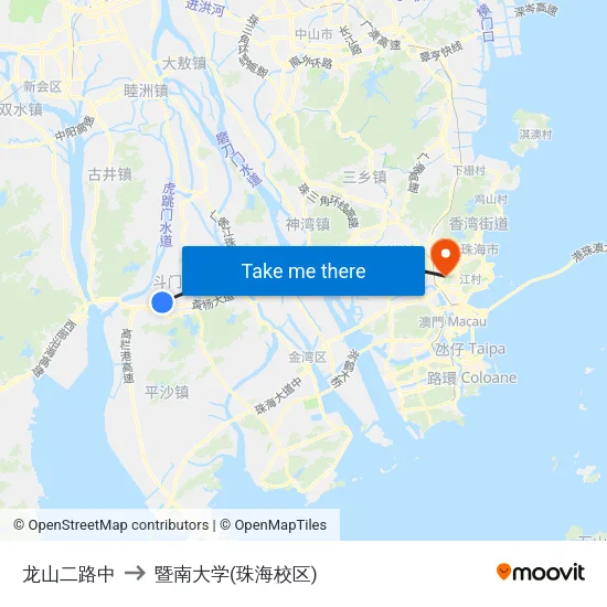 龙山二路中 to 暨南大学(珠海校区) map