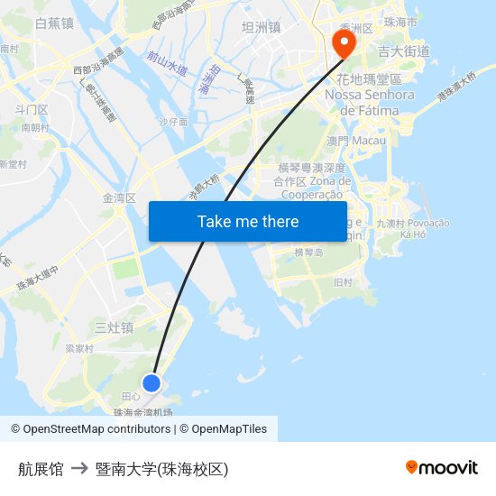 航展馆 to 暨南大学(珠海校区) map