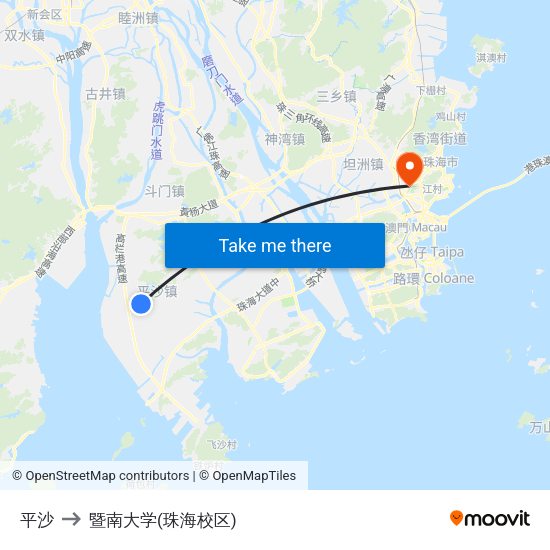 平沙 to 暨南大学(珠海校区) map