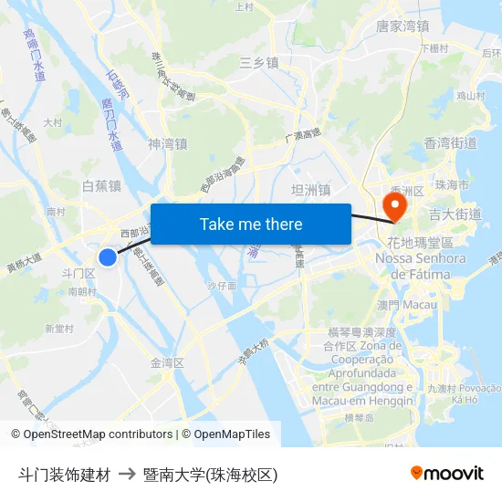 斗门装饰建材 to 暨南大学(珠海校区) map