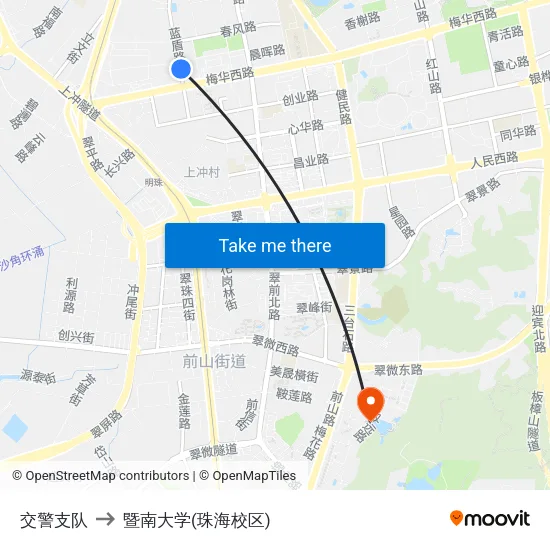 交警支队 to 暨南大学(珠海校区) map