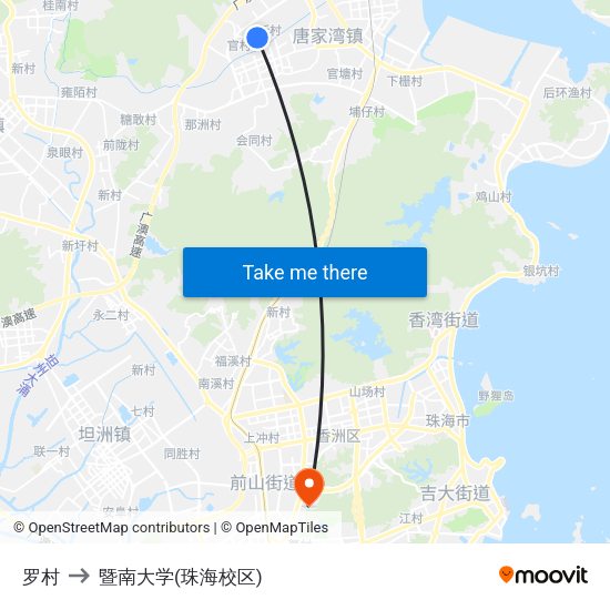 罗村 to 暨南大学(珠海校区) map