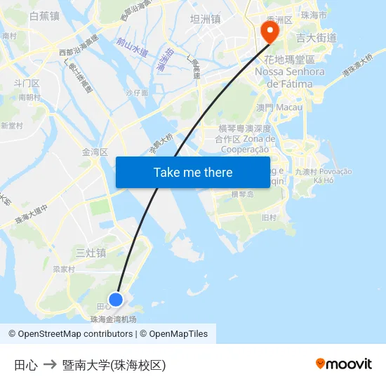 田心 to 暨南大学(珠海校区) map