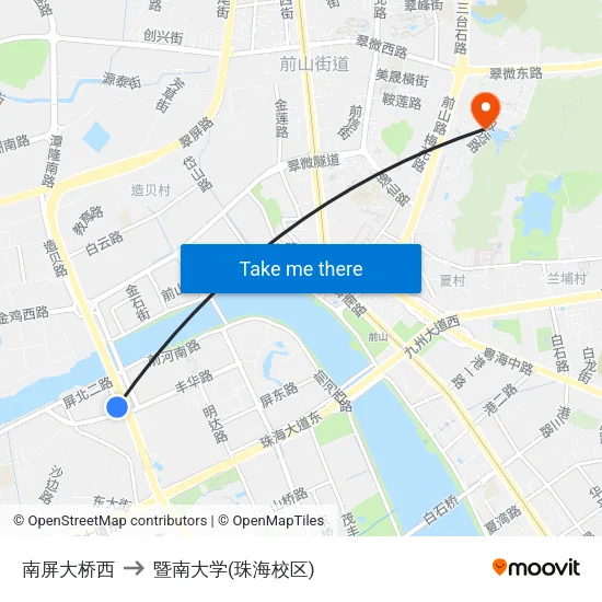 南屏大桥西 to 暨南大学(珠海校区) map