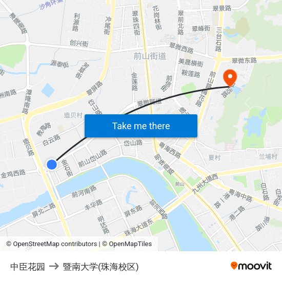 中臣花园 to 暨南大学(珠海校区) map