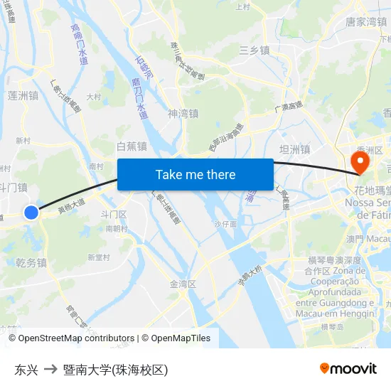 东兴 to 暨南大学(珠海校区) map