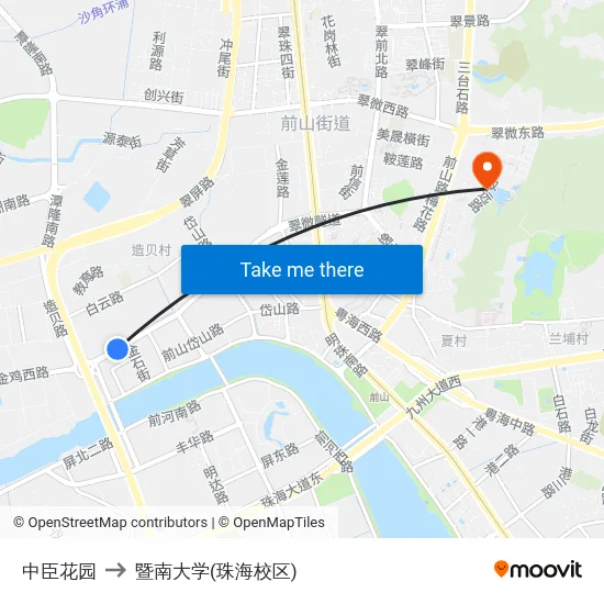 中臣花园 to 暨南大学(珠海校区) map