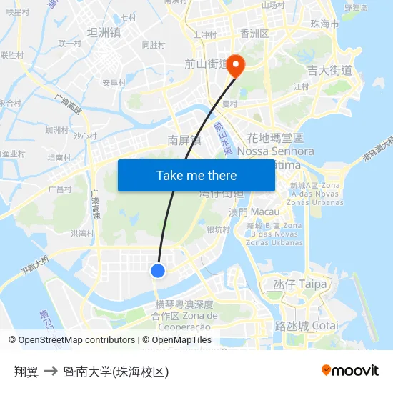 翔翼 to 暨南大学(珠海校区) map
