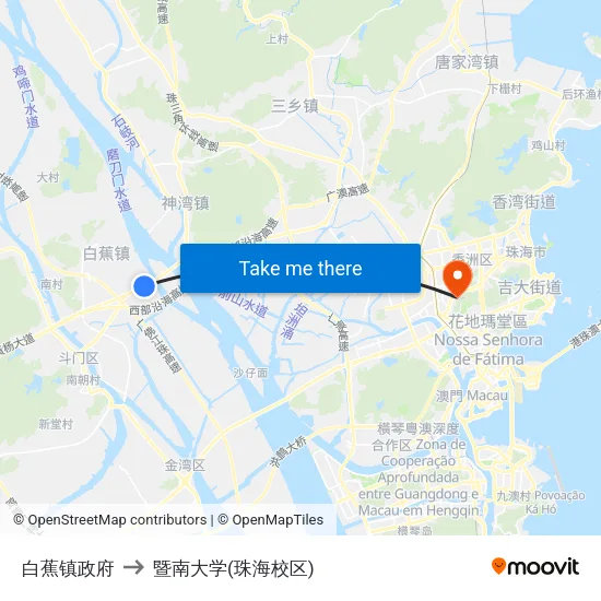 白蕉镇政府 to 暨南大学(珠海校区) map