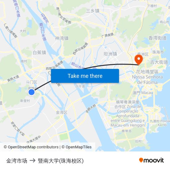 金湾市场 to 暨南大学(珠海校区) map