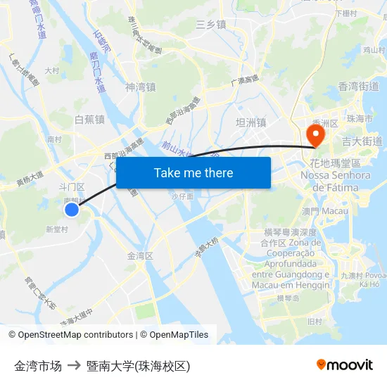 金湾市场 to 暨南大学(珠海校区) map