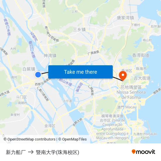 新力船厂 to 暨南大学(珠海校区) map