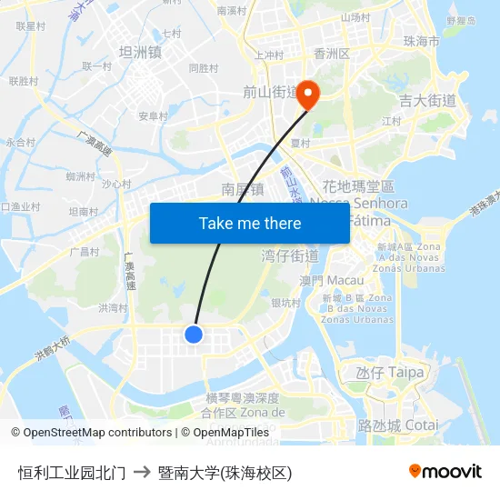 恒利工业园北门 to 暨南大学(珠海校区) map
