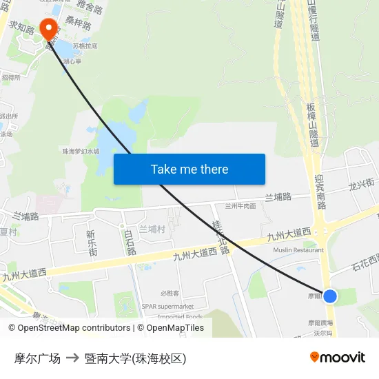 摩尔广场 to 暨南大学(珠海校区) map