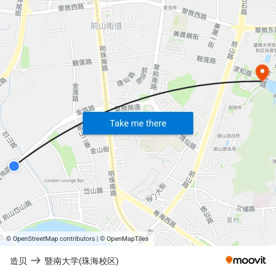 造贝 to 暨南大学(珠海校区) map