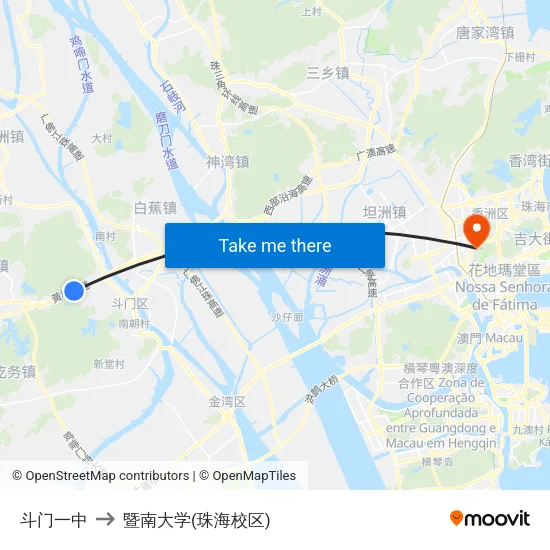 斗门一中 to 暨南大学(珠海校区) map