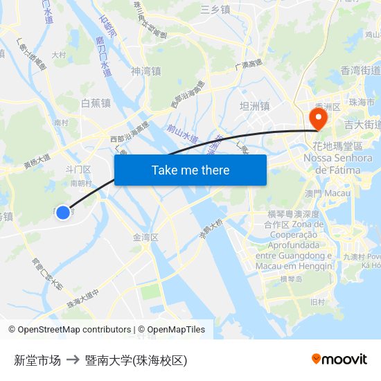 新堂市场 to 暨南大学(珠海校区) map