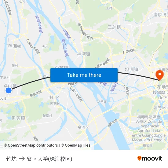 竹坑 to 暨南大学(珠海校区) map