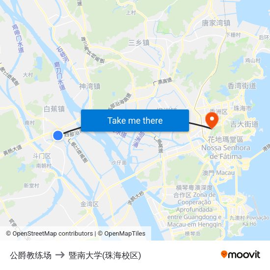 公爵教练场 to 暨南大学(珠海校区) map