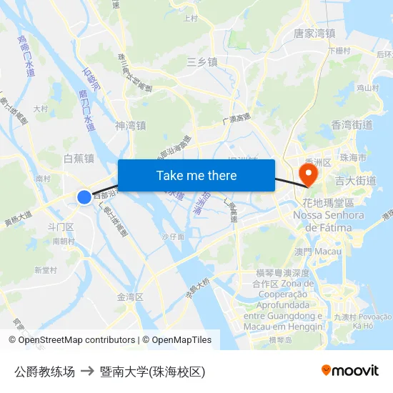 公爵教练场 to 暨南大学(珠海校区) map