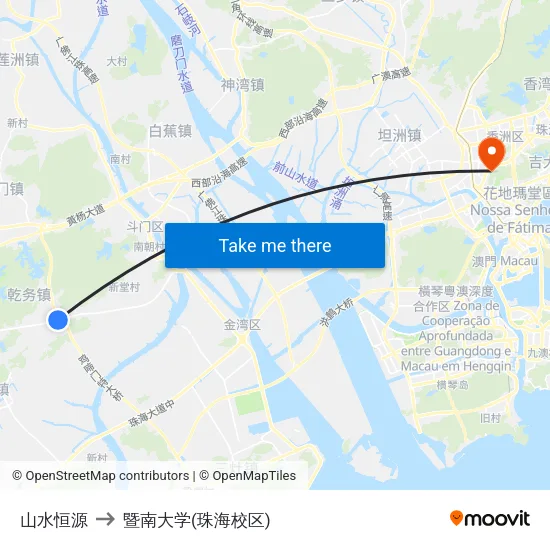 山水恒源 to 暨南大学(珠海校区) map