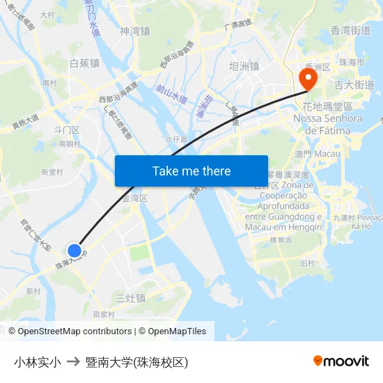 小林实小 to 暨南大学(珠海校区) map