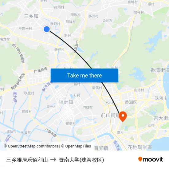 三乡雅居乐佰利山 to 暨南大学(珠海校区) map