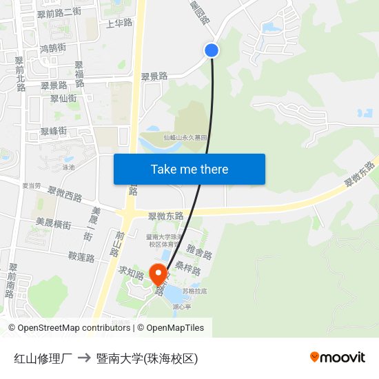 红山修理厂 to 暨南大学(珠海校区) map