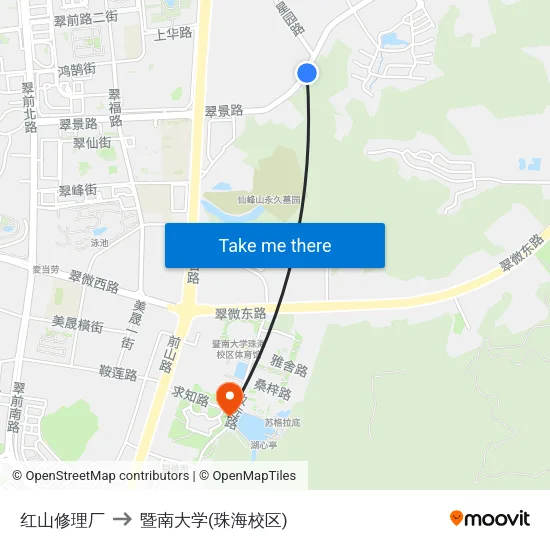 红山修理厂 to 暨南大学(珠海校区) map