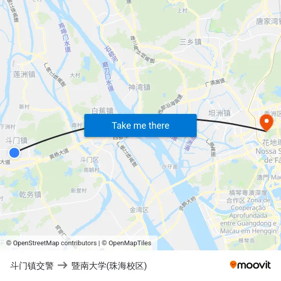 斗门镇交警 to 暨南大学(珠海校区) map