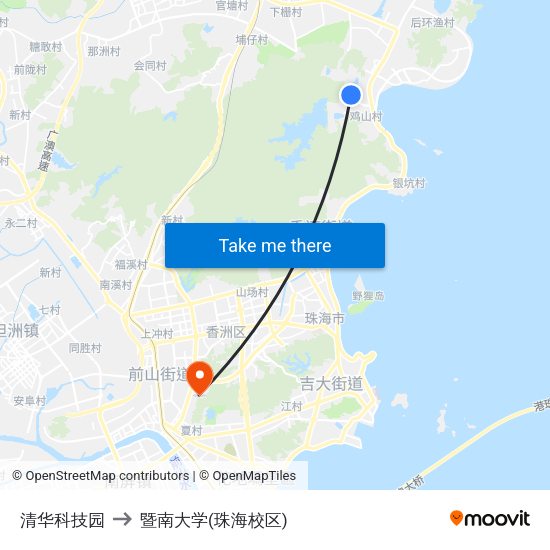 清华科技园 to 暨南大学(珠海校区) map